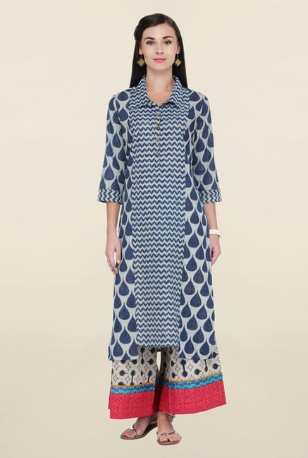 Varanga Navy Printed Cotton Straight Kurta Varanga Navy Printed Cotton Straight Kurta