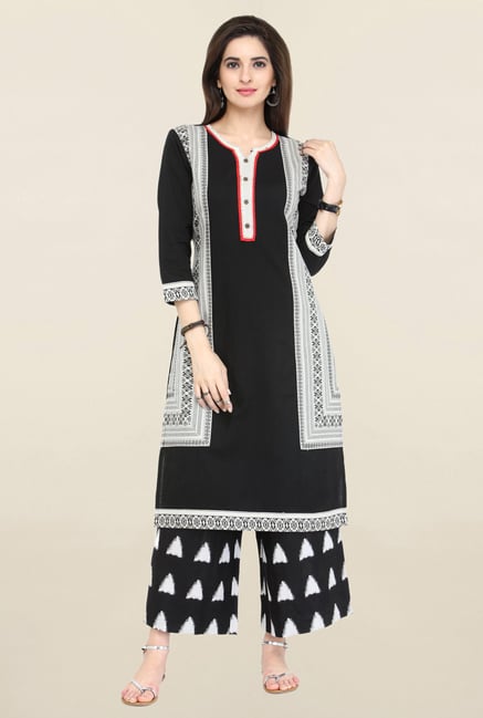 Varanga Black Printed Flex Kurta With Palazzo Varanga Black Printed Flex Kurta With Palazzo