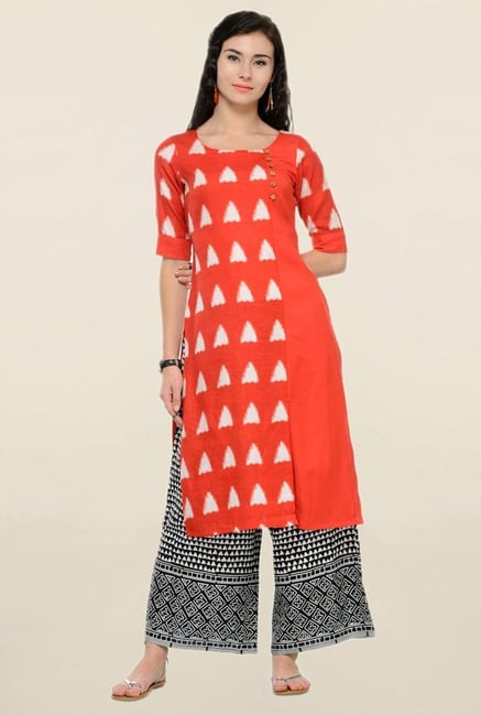 Varanga Red Printed Cotton Straight Kurta Varanga Red Printed Cotton Straight Kurta