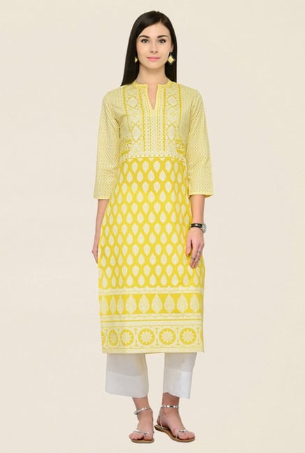 Varanga Yellow & White Printed Cotton Kurta With Palazzo Varanga Yellow & White Printed Cotton Kurta With Palazzo
