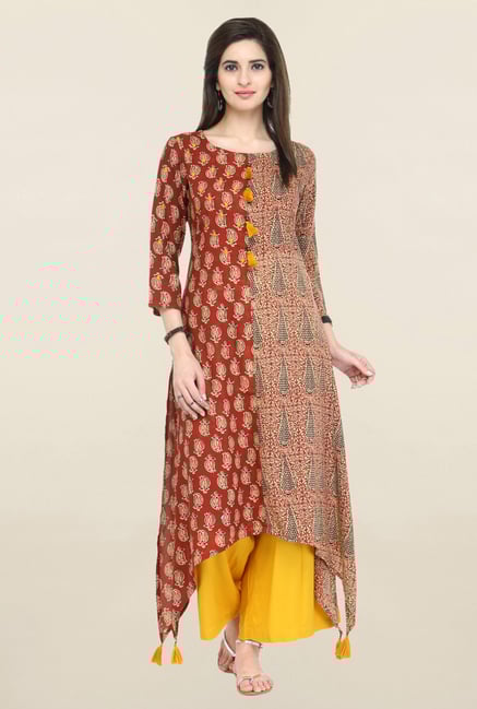 Varanga Maroon Printed Rayon High Low Kurta Varanga Maroon Printed Rayon High Low Kurta