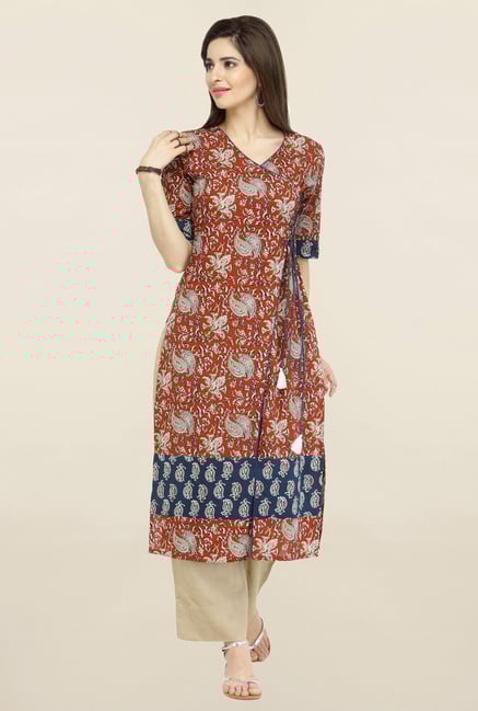 Varanga Maroon & Beige Paisley Cambric Kurta With Palazzo Varanga Maroon & Beige Paisley Cambric Kurta With Palazzo