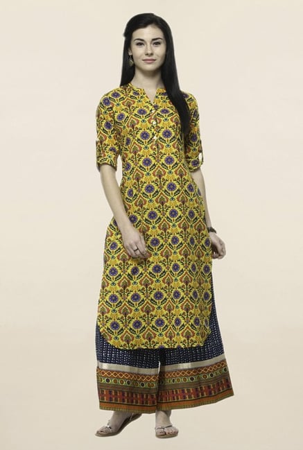 Varanga Yellow Printed Cotton Kurta Varanga Yellow Printed Cotton Kurta