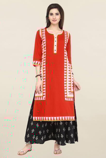 Varanga Red & Black Printed Flex Kurta With Palazzo Varanga Red & Black Printed Flex Kurta With Palazzo