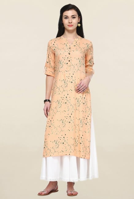 Varanga Beige Printed Rayon Straight Kurta Varanga Beige Printed Rayon Straight Kurta