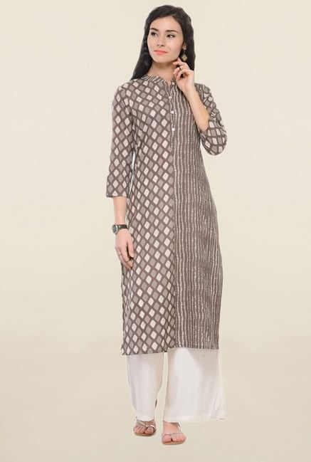 Varanga Grey Printed Cotton Straight Kurta Varanga Grey Printed Cotton Straight Kurta