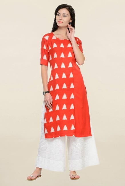 Varanga Red & White Printed Rayon Kurta With Palazzo Varanga Red & White Printed Rayon Kurta With Palazzo