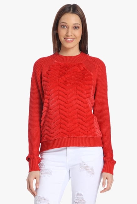 Vero Moda Red Mock Collar Pullover Vero Moda Red Mock Collar Pullover