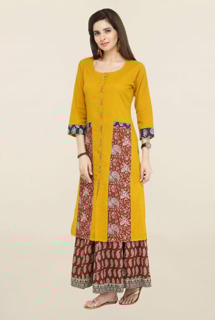 Varanga Mustard & Maroon Paisley Cotton Kurta With Palazzo Varanga Mustard & Maroon Paisley Cotton Kurta With Palazzo