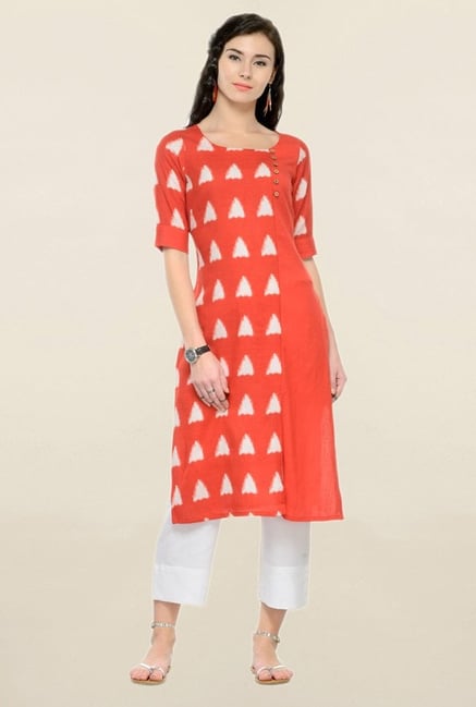 Varanga Red & White Printed Rayon Kurta With Palazzo Varanga Red & White Printed Rayon Kurta With Palazzo