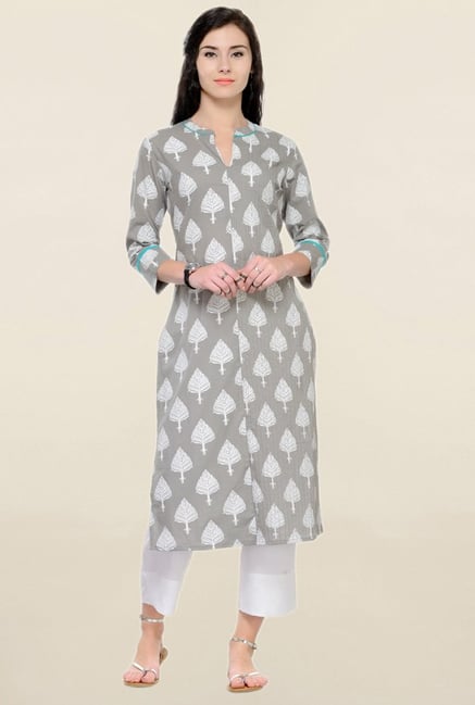 Varanga Grey & White Printed Cotton Kurta With Palazzo Varanga Grey & White Printed Cotton Kurta With Palazzo