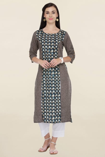 Varanga Grey & White Printed Cotton Kurta With Palazzo Varanga Grey & White Printed Cotton Kurta With Palazzo