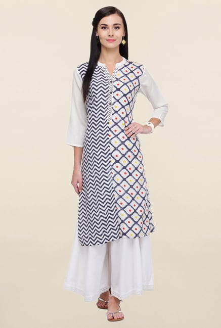 Varanga White Printed Rayon Kurta With Palazzo Varanga White Printed Rayon Kurta With Palazzo