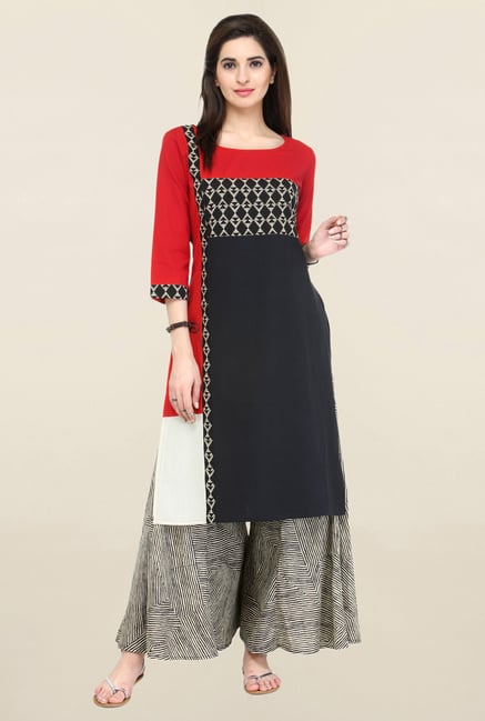 Varanga Black & Beige Printed Flex Kurta With Palazzo Varanga Black & Beige Printed Flex Kurta With Palazzo