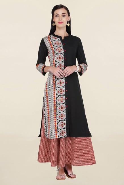 Varanga Black Printed Flex Rayon Straight Kurta Varanga Black Printed Flex Rayon Straight Kurta