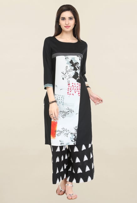 Varanga Black Printed Rayon Straight Kurta Varanga Black Printed Rayon Straight Kurta