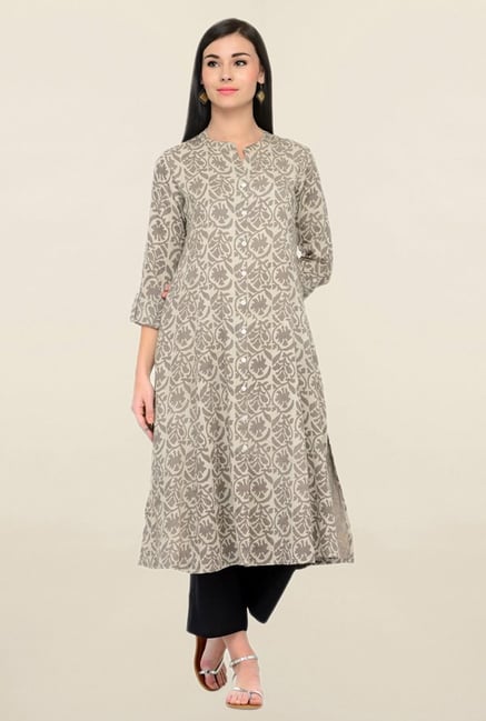 Varanga Beige & Black Printed Rayon Kurta With Palazzo Varanga Beige & Black Printed Rayon Kurta With Palazzo