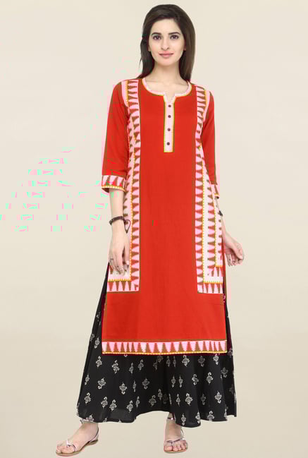 Varanga Red Printed Flex Straight Kurta Varanga Red Printed Flex Straight Kurta