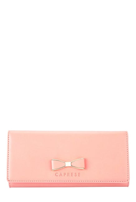 Caprese Augustina Coral Pink Solid Tri-Fold Wallet Caprese Augustina Coral Pink Solid Tri-Fold Wallet