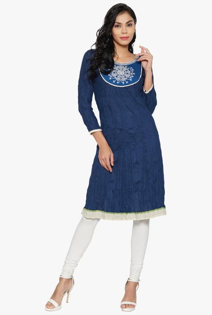Globus Navy Embroidered Cotton Kurta Globus Navy Embroidered Cotton Kurta