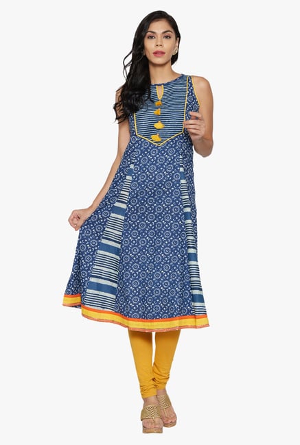 Globus Navy Printed Cotton Kurta Globus Navy Printed Cotton Kurta