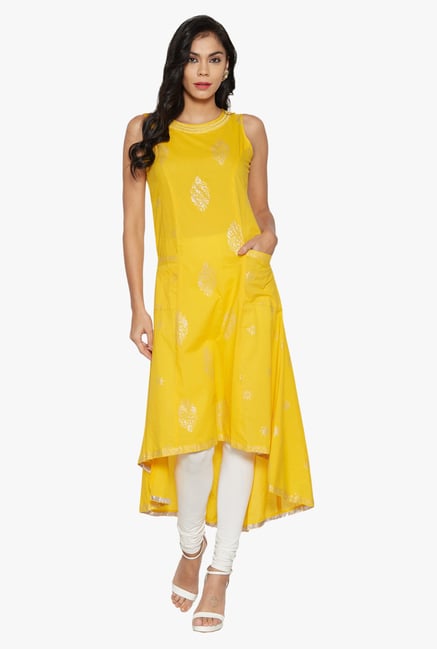Globus Yellow Printed Cotton Kurta Globus Yellow Printed Cotton Kurta