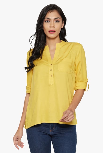 Globus Yellow Mandarin Collar Top Globus Yellow Mandarin Collar Top