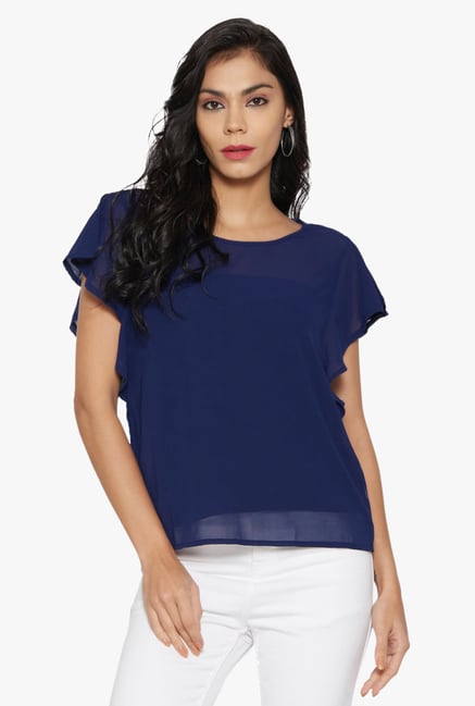Globus Navy Round Neck Top Globus Navy Round Neck Top