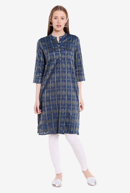 Globus Navy Printed Cotton Kurta Globus Navy Printed Cotton Kurta