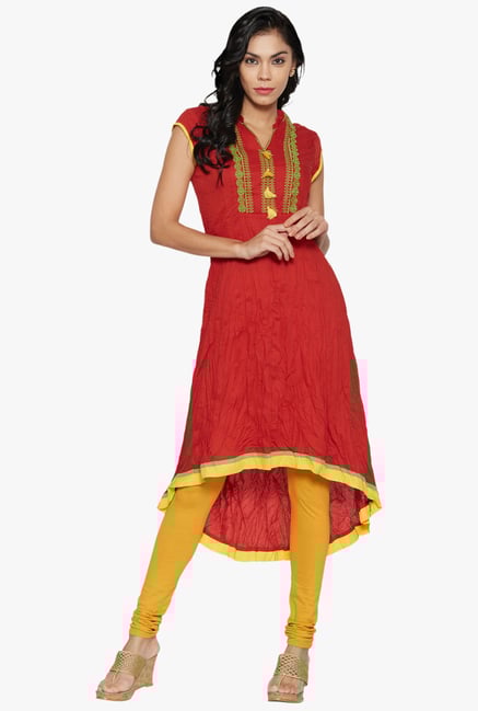 Globus Red Embroidered Cotton Kurta Globus Red Embroidered Cotton Kurta