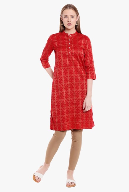 Globus Red Printed Cotton Kurta Globus Red Printed Cotton Kurta
