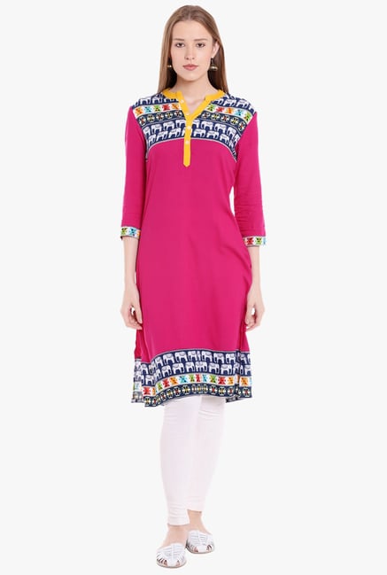 Globus Pink Printed Rayon Kurta Globus Pink Printed Rayon Kurta