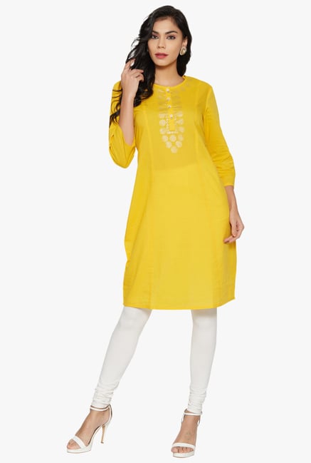 Globus Yellow Printed Cotton Kurta Globus Yellow Printed Cotton Kurta