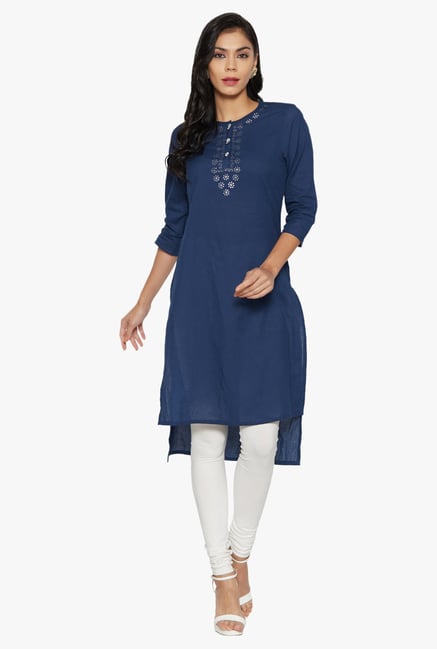 Globus Navy Printed Cotton Kurta Globus Navy Printed Cotton Kurta