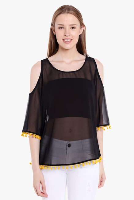 Globus Black Round Neck Top Globus Black Round Neck Top