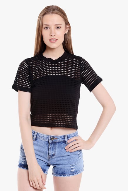 Globus Black Lace Crop Top Globus Black Lace Crop Top