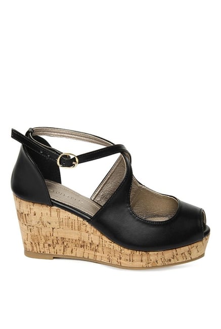 Addons Black Cross Strap Wedges Addons Black Cross Strap Wedges