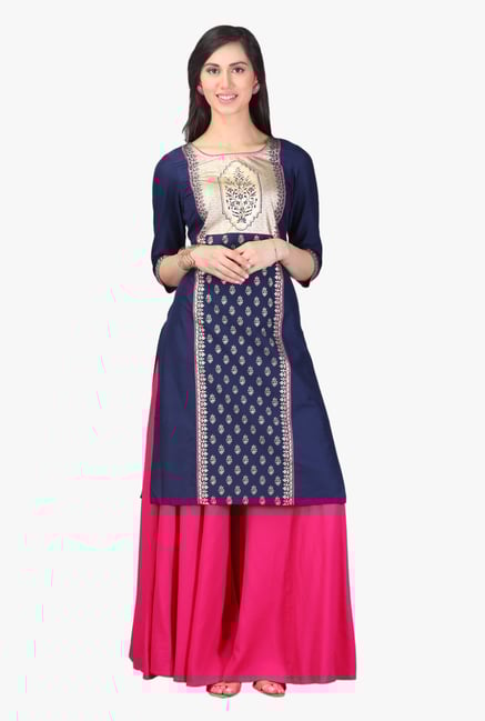 Aurelia Navy Printed Cotton Kurta Aurelia Navy Printed Cotton Kurta
