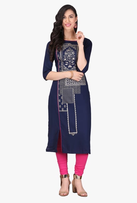 Aurelia Navy Printed Viscose Kurta Aurelia Navy Printed Viscose Kurta