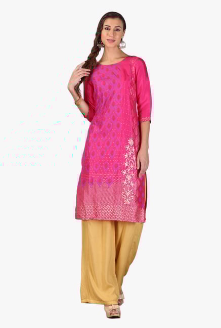 Aurelia Pink Printed Viscose Kurta Aurelia Pink Printed Viscose Kurta