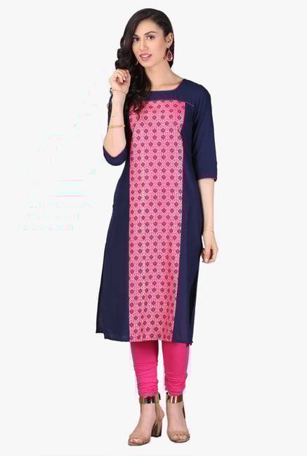 Aurelia Navy & Pink Printed Cotton Kurta Aurelia Navy & Pink Printed Cotton Kurta