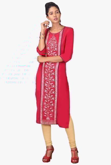 Aurelia Red Printed Viscose Kurta Aurelia Red Printed Viscose Kurta
