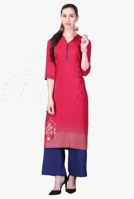 Aurelia Red Printed Viscose Kurta Aurelia Red Printed Viscose Kurta