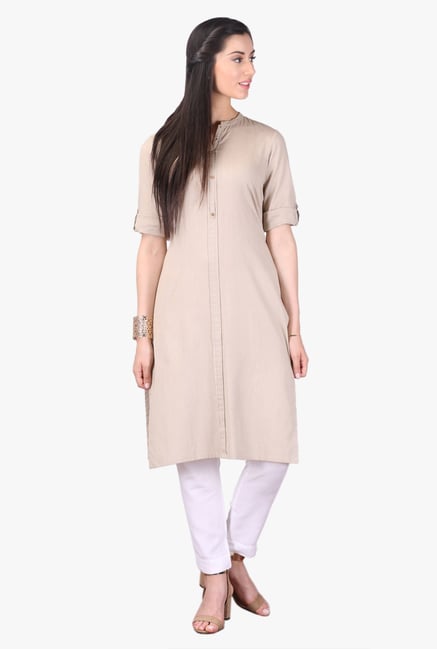 Aurelia Beige Regular Fit Cotton Kurta Aurelia Beige Regular Fit Cotton Kurta