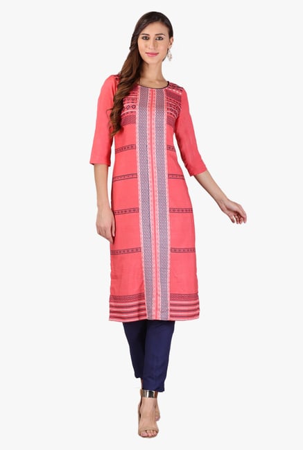 Aurelia Dark Peach Embroidered Rayon Kurta Aurelia Dark Peach Embroidered Rayon Kurta