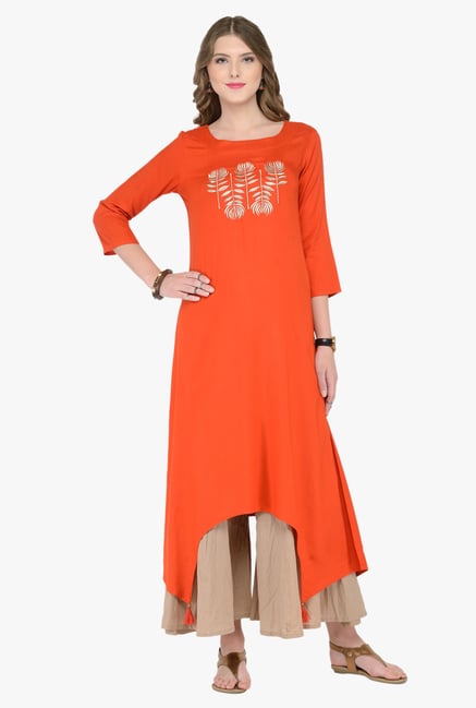 Varanga Orange Embroidered Kurta Varanga Orange Embroidered Kurta