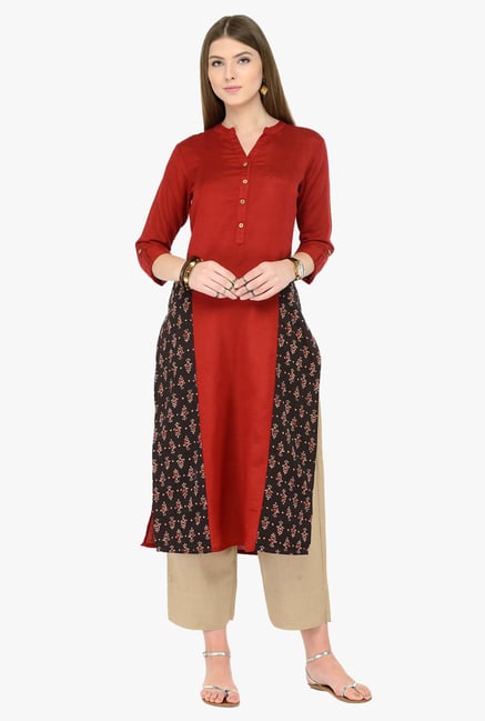 Varanga Maroon Printed Cotton Kurta Varanga Maroon Printed Cotton Kurta