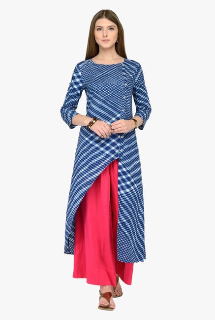 Varanga Blue & Pink Printed Kurta With Palazzos Varanga Blue & Pink Printed Kurta With Palazzos