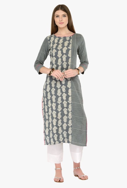 Varanga Grey & White Printed Kurta With Pants Varanga Grey & White Printed Kurta With Pants