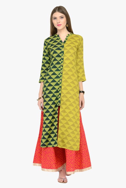 Varanga Olive Geometric Print Kurta Varanga Olive Geometric Print Kurta